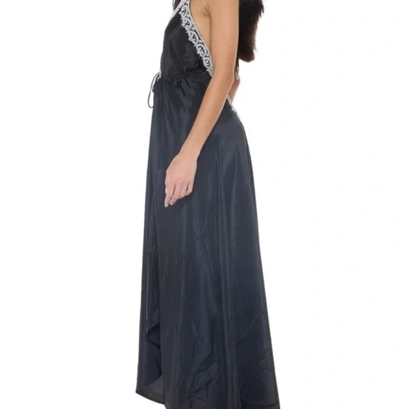 Black Embellished Halter Coverup Maxi Dress - Picture 3 of 4